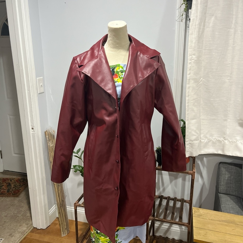 Handmade Women’s Burgundy Faux Leather Coat